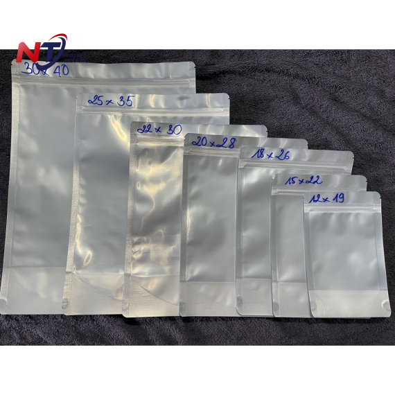TÚI ZIPPER ĐÁY ĐỨNG 1 MẶT TRONG 1 MẶT BẠC